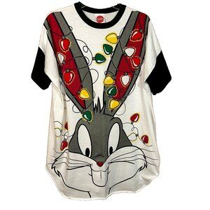 VTG 90s Bugs Bunny Xmas Sleep Tee 1993 OSFA Looney Tunes Cartoon-Core USA